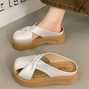 特价 小个子增高松糕厚底休闲复古一字带露趾凉鞋 女夏季 罗马鞋