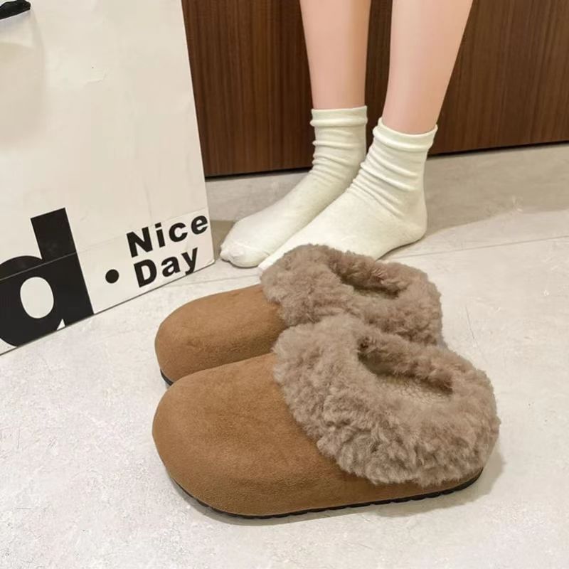 韩版秋冬外穿温柔毛毛鞋女圆头百搭玛丽珍鞋保暖加绒平底单鞋