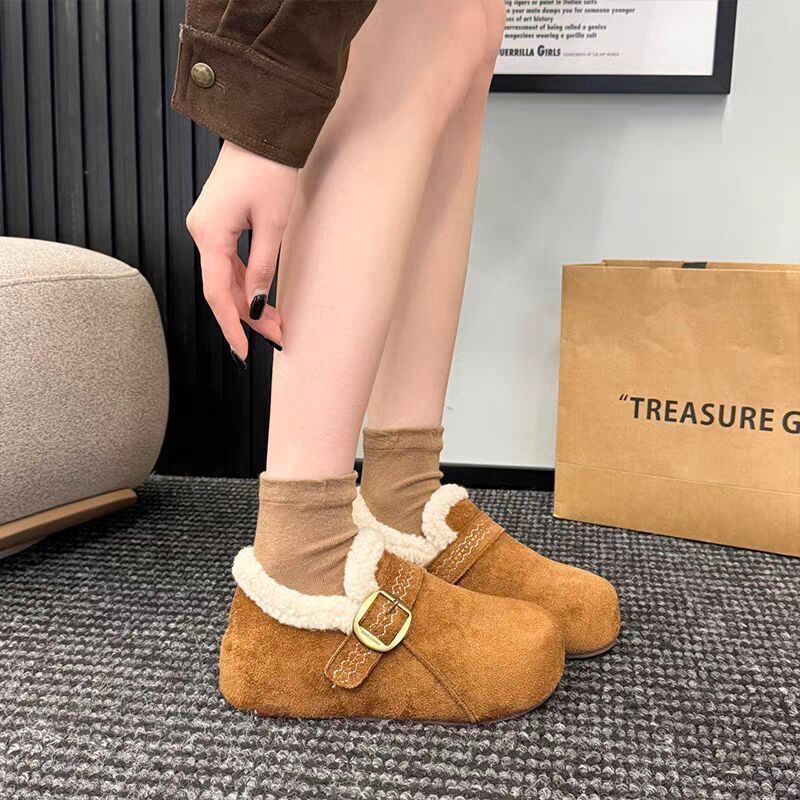 美拉德加绒保暖内增高厚底勃肯鞋女2025冬季新款面包鞋懒人棉鞋潮