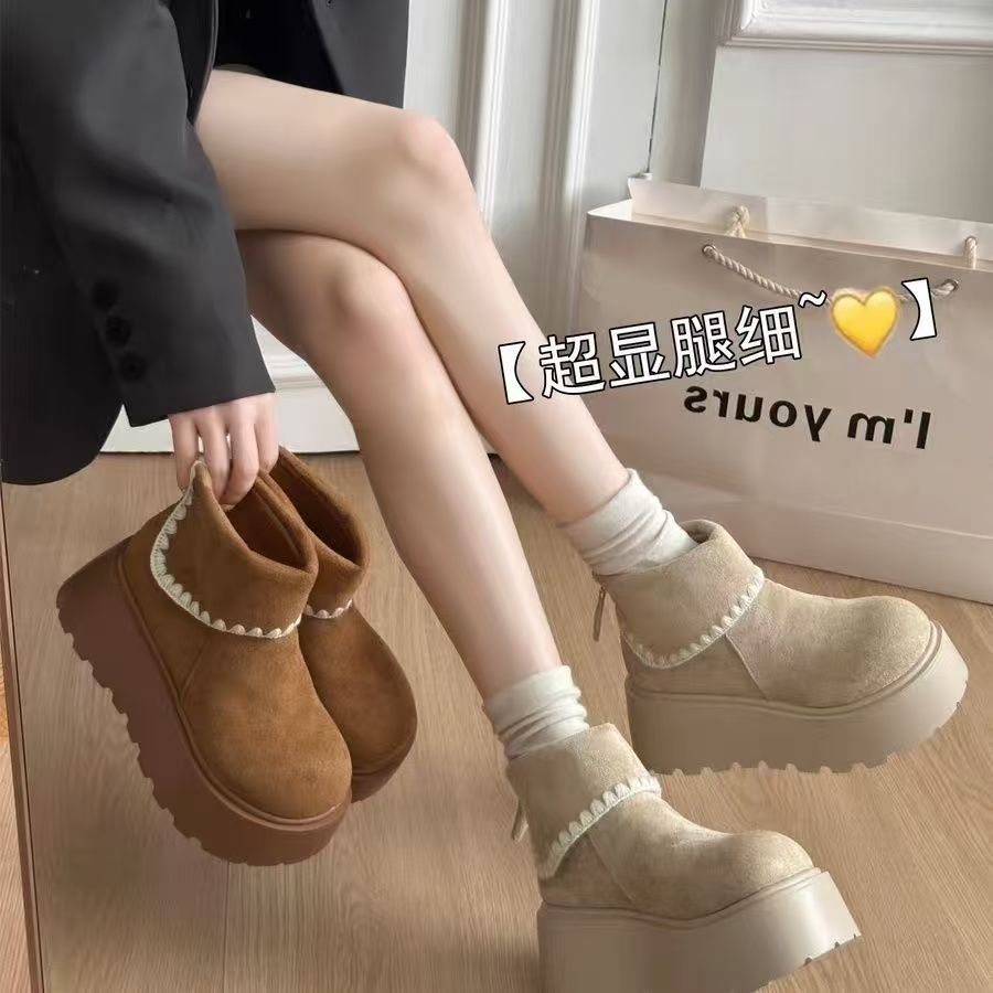 白色复古小个子增高厚底马丁靴女款2025新款秋季显瘦法式勃肯短靴