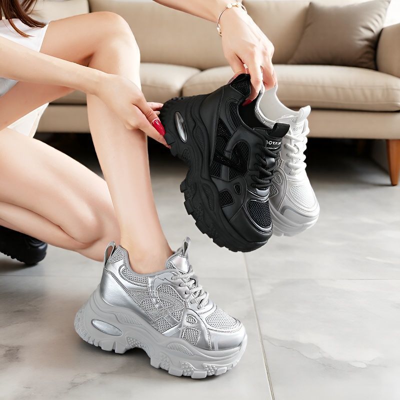超火松糕厚底老爹鞋女小个子增高2025新款秋冬百搭白色运动休闲鞋