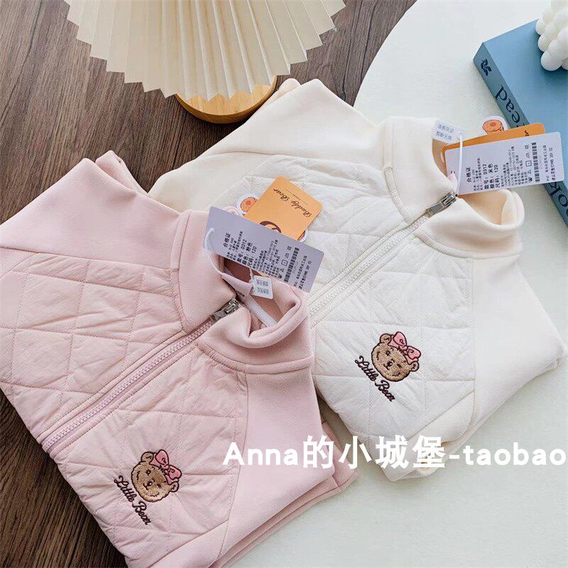 女童加绒外套立领防风菱格外套中大童秋冬保暖薄棉服上衣校服神器