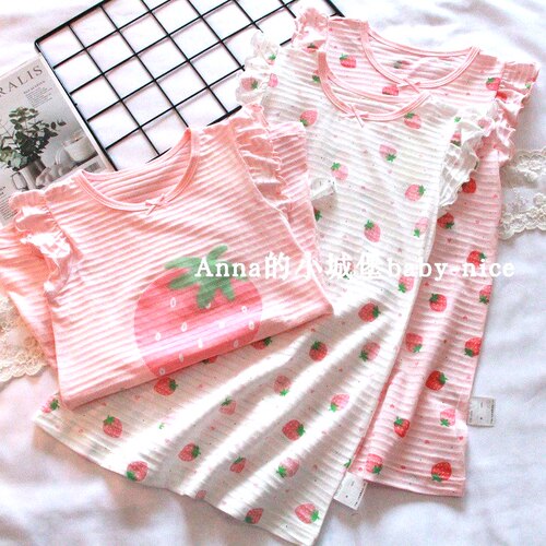 2022春夏女童纯棉草莓家居服睡裙