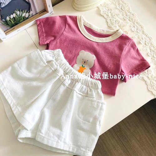 21夏款童装女童纯棉蜜桃圆领半袖