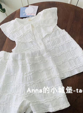 女童夏季蕾丝花边短袖短裤套装