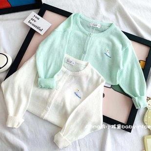 儿童宝宝卡通圆领防晒衣空调衫 春夏秋女童薄款 小鸭子刺绣针织开衫