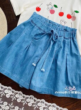 短裤天丝棉裙裤兔子刺绣女童裤子