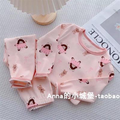 女童加厚磨毛家居服内衣套装秋冬