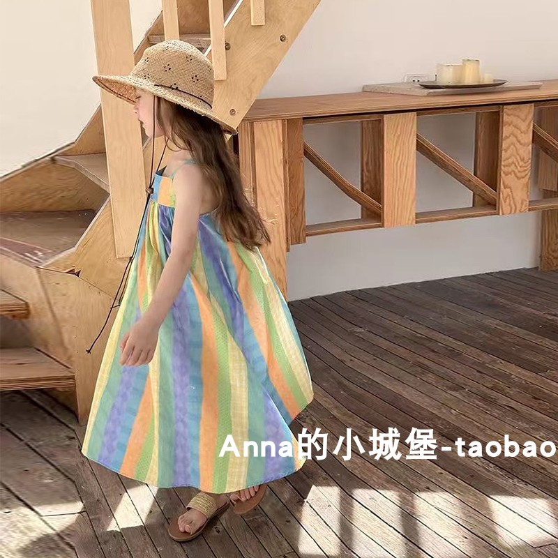 女童夏季纯棉彩色条纹吊带裙韩版