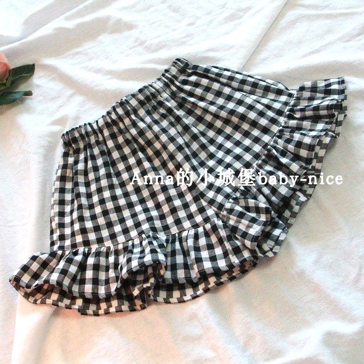 夏季新款童装纯棉松紧格子短裤