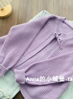 2025春秋新款女童紫色开衫外套女宝宝纯棉针织上衣儿童毛衣韩版潮
