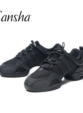Sansha/三沙全黑运动款广场舞鞋网面透气气垫黑色低帮现代舞鞋P22