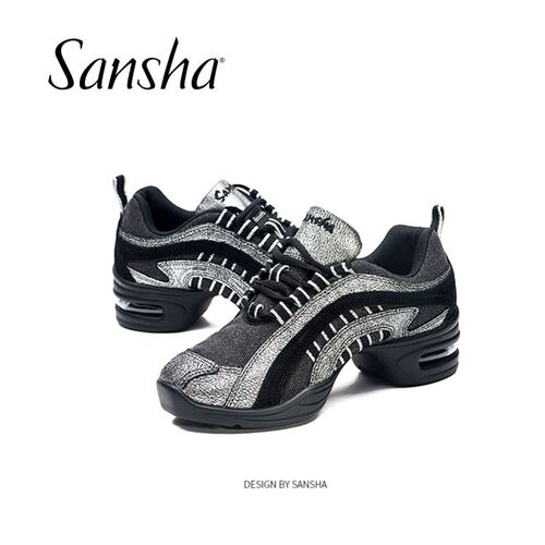 Sansha/三沙现代跳运动舞蹈鞋透气网面中跟软底广场舞鞋H45C