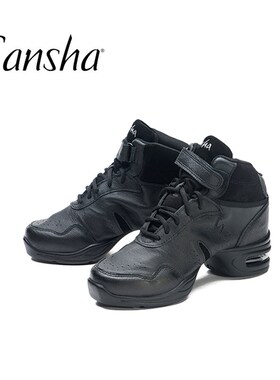 Sansha/三沙皮面运动舞蹈鞋气垫现代舞鞋白色高帮鞋广场舞鞋H52L