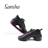 Sansha 黑 软底真皮现代舞鬼步舞蹈运动鞋 三沙跳舞鞋 女广场舞时尚