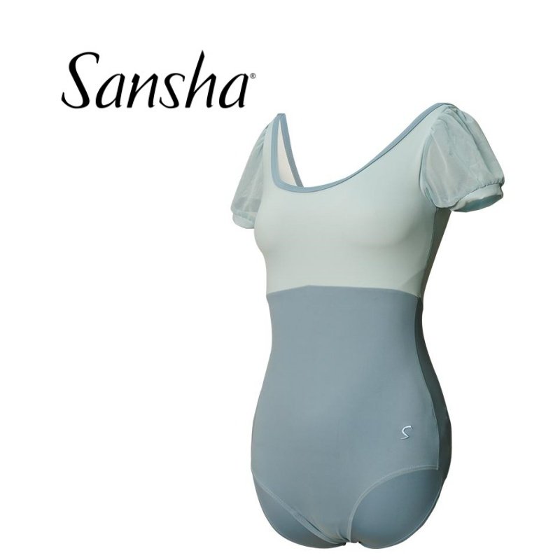sansha/三沙舞蹈服女 短袖大圆领连体服芭蕾舞练功服形体服网纱裙