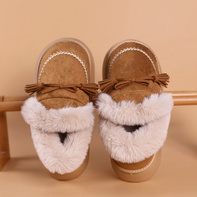 所知拖鞋冬季毛绒雪地靴女加绒保暖厚底加厚外穿防滑居家棉鞋包跟