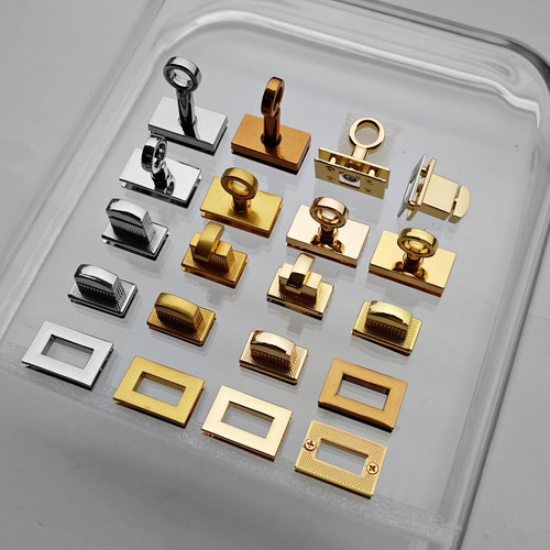 新款包拧锁扣子金属配件鎏金色银白色长方形圆环锁座板长杆扭转扣