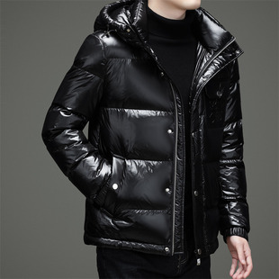 欧货国标90白鸭绒冬季男连帽防寒羽绒服亮面免洗高充绒量青年外套