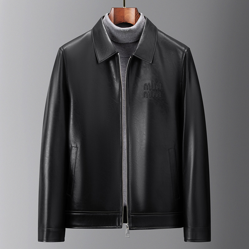 中年爸爸装羊皮真皮皮衣男翻领商务休闲夹克百搭极简风拉链外套,男装,皮衣,淘宝优惠券,粉丝福利购,淘宝优惠卷