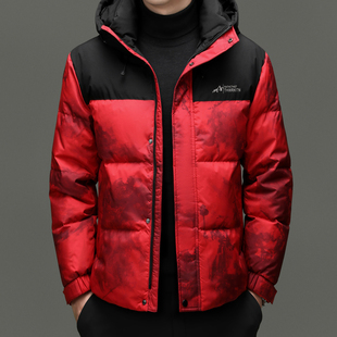 国标90白鸭绒2025新款男装连帽羽绒服时尚休闲百搭保暖拼色外套潮