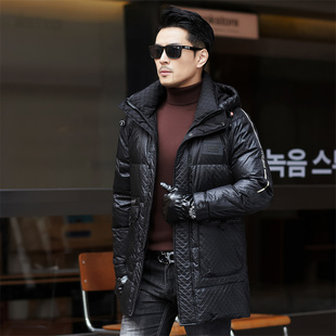 国标90白鸭绒2025新款男装连帽中长款羽绒服时尚休闲百搭保暖外套
