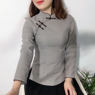 新品长袖旗袍上衣秋冬修身短款改良中式汉服名国风文艺复古唐装女