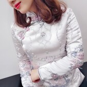 上衣夹棉保暖唐装 萱卉原创复古中国风高端修身 旗袍中式 棉衣女秋冬