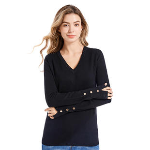 套头v领 百搭上衣基础翻领娃娃领五分袖 2025秋纽扣长袖 毛衣针织衫