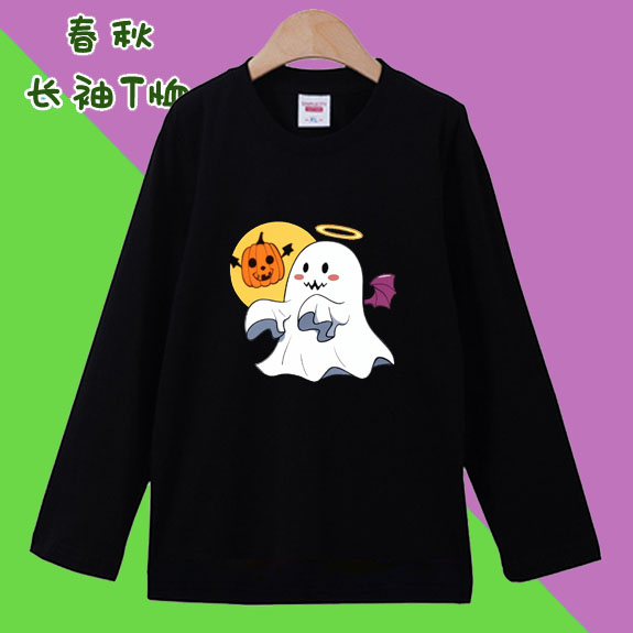 Halloween T-shirt万圣节长袖南瓜幽灵图案儿童幼儿园T恤亲子男女