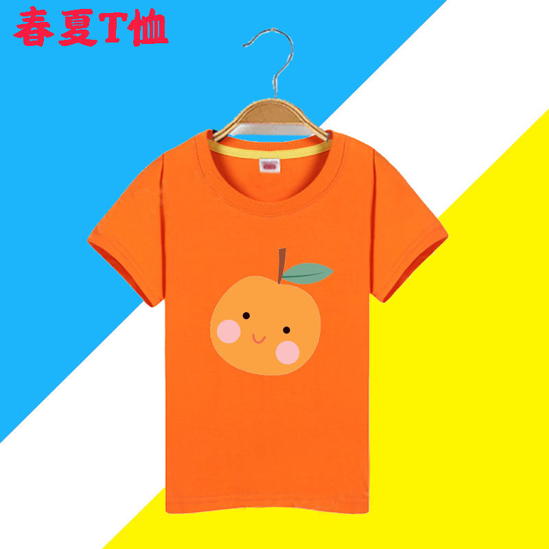 桔子水果图案儿童半袖中小女童上衣夏2025新款纯棉短袖t恤休闲装