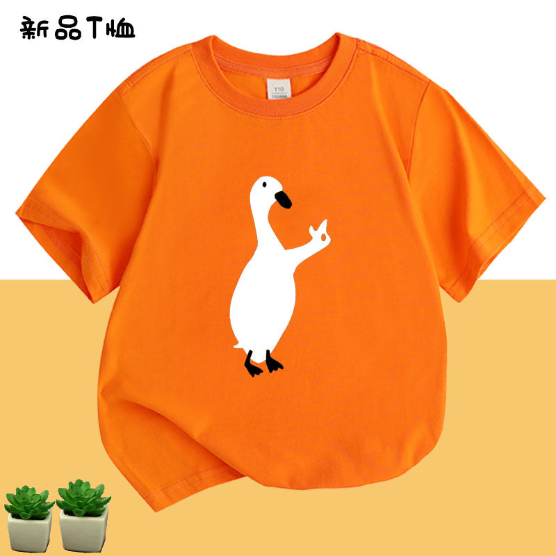 小鸭图案儿童短袖t恤纯棉夏季女孩宝宝可爱鸭子衣服男童上衣童装