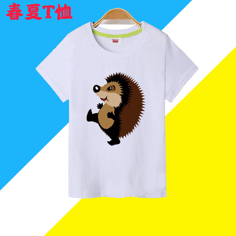 刺猬动物图案男女短袖儿童装纯棉T恤衫活动衣服春夏季新款亲子装