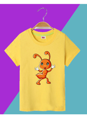 纯棉卡通可爱昆虫蚂蚁搬家Ants短袖T恤男女孩衣服儿童装定制班服