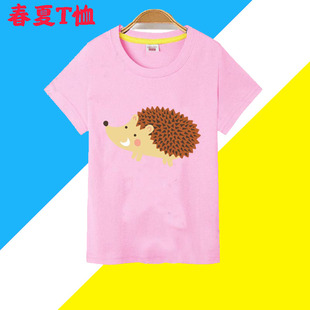 童装男童纯棉短袖T恤夏季2025新款刺猬卡通女童儿童半袖粉色上衣
