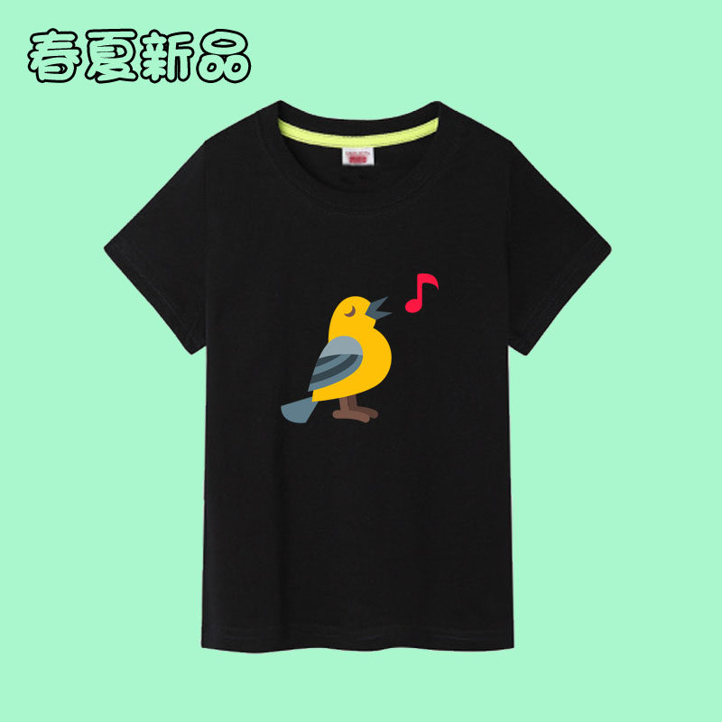 小鸟图案儿童短袖t恤衫夏季童装男童纯棉半袖衣服女宝宝上衣亲子5