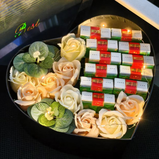 情人节礼物玫瑰满天星干花装烟成品礼盒送男朋友老公生日礼物diy