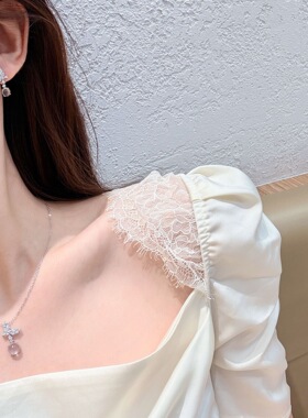 s925纯银四爪天然水沫玉吊坠满钻蝴蝶项链锁骨链女轻奢千金风耳钉