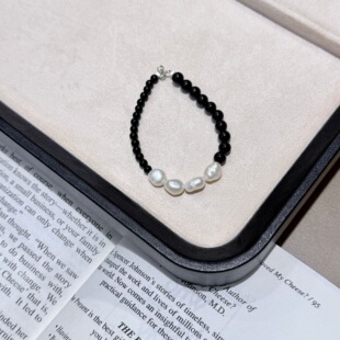 2026新款s925纯银天然黑玛瑙拼不规则淡水珍珠手链女个性小众手饰