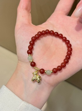 26新款天然红玛瑙拼和田玉元宝小马吊坠串珠手链女高级本命年手串
