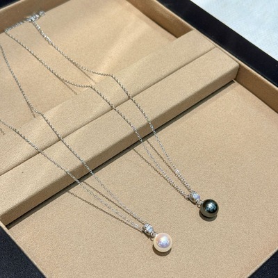 s925银极光天女珠施家珍珠项链女高级感小众设计锁骨链大溪地黑