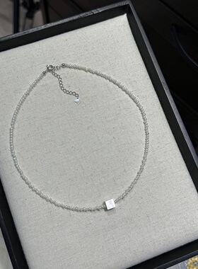 2026新款99足银baby施家珍珠方糖银砖项链女小众时尚高级锁骨链