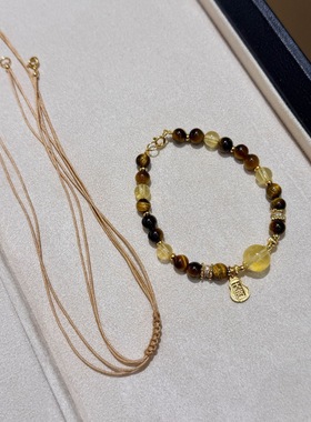 2026新款天然虎眼石拼人工黄水晶大吉葫芦手链女小众个性双戴手串