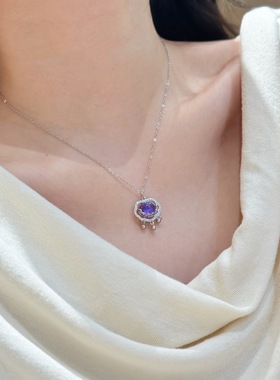 25新款s925银天然紫水晶吊坠满钻平安锁项链女新中式小众锁骨链