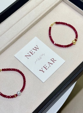 2026新款s925纯银红宝石拼施家珍珠红色手串女气质高级感新年手饰