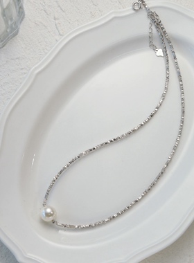 2026新款s925纯银碎银项链小众设计碎银子天然珍珠高级感锁骨链女