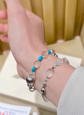 2026新款绿松间隔天然白水晶南瓜珠手链女简约小清新气质弹力手饰