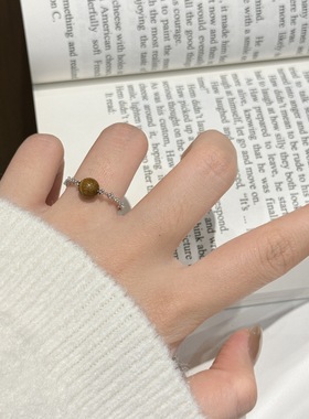 25新款925银天然虎眼石仙女链抽拉戒指女个性美拉德风可调节指环