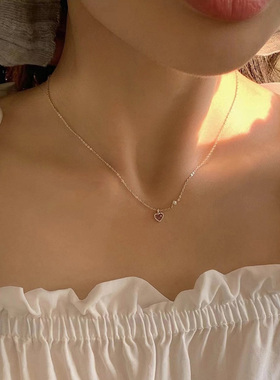 原石极细迷你吊坠925银短款项链