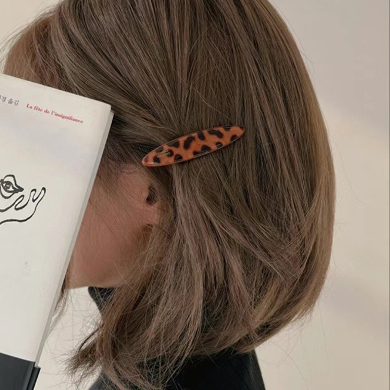 creation金标发夹豹纹椭圆侧边夹